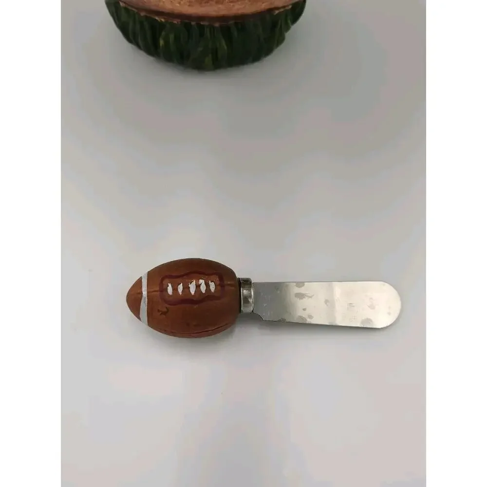Ceramic Football Serving‎ Dish Cheeseball with Spread Knives 